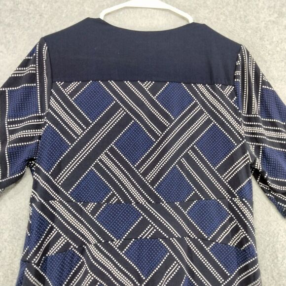 Pea in thePod Maternity Dress Wmns Sz L Navy Blue White Weave Pattern 3/4 Sleeve - Picture 8 of 11